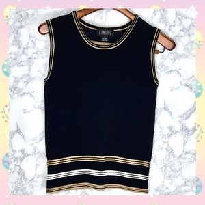 Finity 90s Rib Knit Sweater Vest Women’s Medium Black Tan White Trim